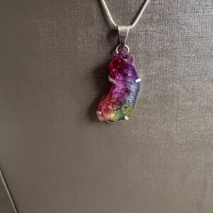 Multicolor Solar Quartz Stone Pendant with 20 sterling silver chain Necklace